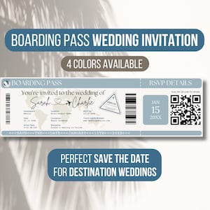 Boarding Pass Save The Date Destination Wedding Invitation Template - Editable Invite - Custom Printable - Color Options - Instant Download
