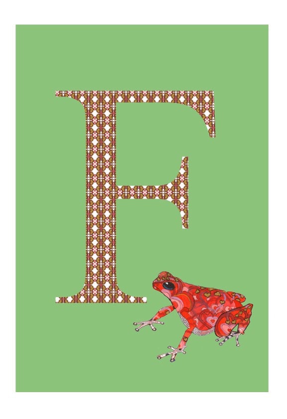 F is for Frog Alphabet Animal Art Print // Nursery Art School | Etsy