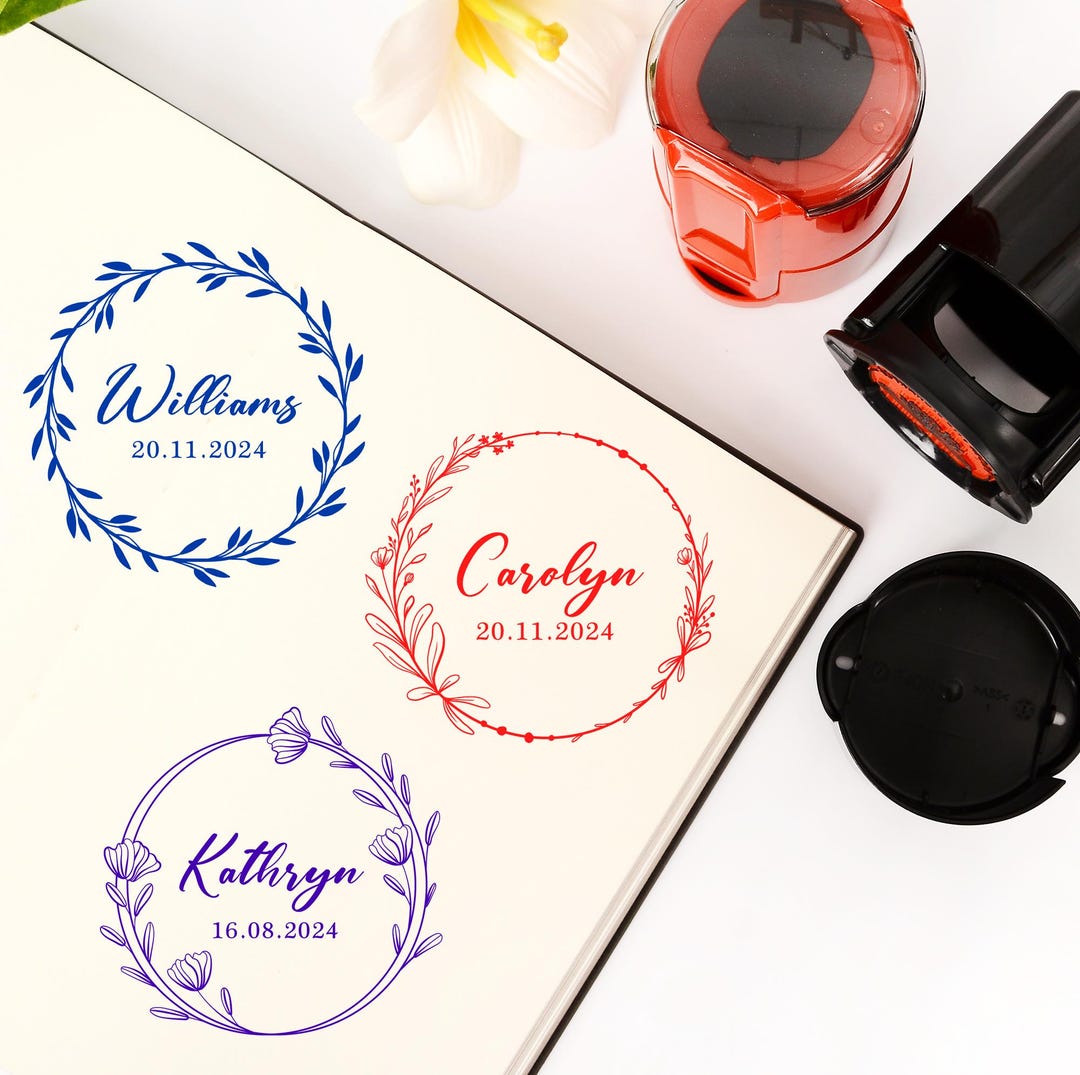 For Stamp Design Custom Floral Wreath Wedding Stamp Personalized Wedding Favor Stamp ...