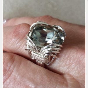 Black diamond Swarovski crystal ring