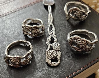 Vintage Spoon Rings Handmade Silverware Jewelry Floral Rose Rings