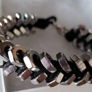 Industrial Stainless Steel Hex Nut Bracelet – Handmade Unisex Hardware Jewelry