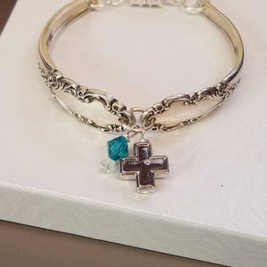Spoon bracelet with bicone Crystal and cross charms