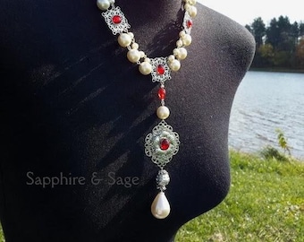 PICK YOUR COLORS: La Peregrina ELizabeth Taylor Repro Renaissance Necklace, Victorian Elizabethan Tudor Necklace for Faire Dress Gown