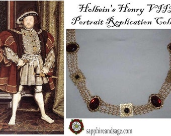 PICK YOUR COLOR: "King Henry VIlI" Hans Holbein Portrait Replication Collar Livery Chain