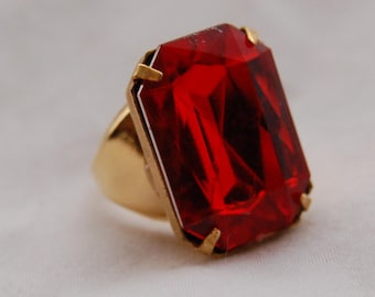 Large Stone Octagon Rectangle Adjustable Size Ring: Medieval, Renaissance, Tudor, Elizabethan Eras