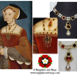 PICK YOUR COLORS: &quot;Queen Jane Seymour&quot; Portrait-inspired Repro Necklace, Renaissance Elizabethan Tudor for Faire Dress Gown
