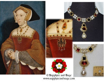 PICK YOUR COLORS: &quot;Queen Jane Seymour&quot; Portrait-inspired Repro Necklace, Renaissance Elizabethan Tudor for Faire Dress Gown