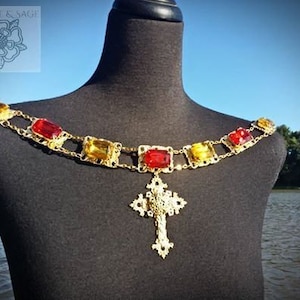 PICK YOUR COLOR: 45-50&quot;, &quot;The Tudors&quot; Thomas Boleyn Repro Medieval Renaissance Livery Chain Collar Faire Wedding Dress Doublet Jerkin King