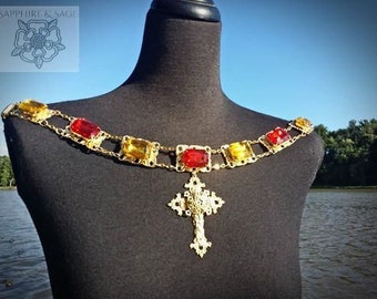 PICK YOUR COLOR: 45-50&quot;, &quot;The Tudors&quot; Thomas Boleyn Repro Medieval Renaissance Livery Chain Collar Faire Wedding Dress Doublet Jerkin King