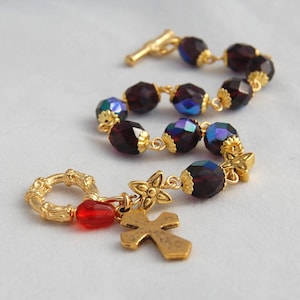 Rosary Bracelet - Black Aurora Borealis Faceted Glass Beads