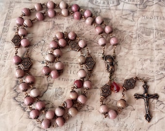 Oversized Traditional Heirloom-quality Rosary - 8mm rhodochrosite stone beads