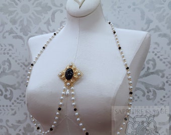 PICK YOUR COLOR: &quot;Helena&quot; Renaissance Hand-beaded Pearl Bodice Jewelry, Medieval Elizabethan Tudor Brooch Swag for Faire Dress Gown