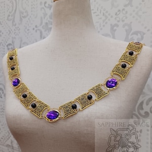 PICK YOUR COLOR: 55-60&quot;, &quot;Edward&quot; Medieval Renaissance Tudor Elizabethan Livery Chain Collar for Faire Doublet Jerkin King, Black Pearls