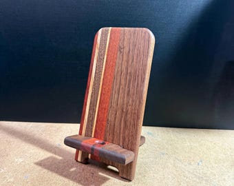 Hardwood Cellphone Holder (with Charging Port) - Bloodwood, Black Walnut, Ash