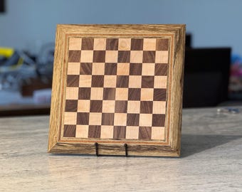 Handmade Chess Board: Black Limba wood Border with Walnut & Maple squares