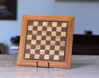 Handmade Chess Board: Goncalo Alves Frame, with Walnut and Ambrosia Maple squares