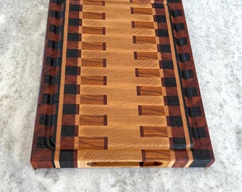 End Grain Cutting Board - "Zipper Pattern" Bubinga & Ash