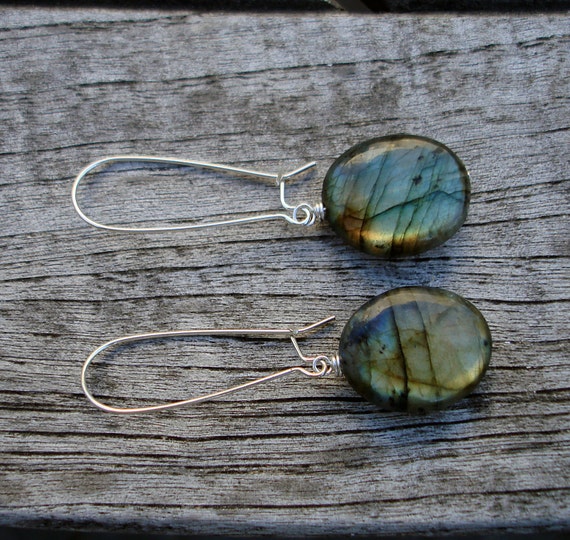 Items similar to Labradorite Large Oval Dangle Earrings on Etsy