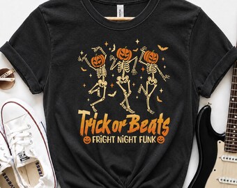 Fright Night Halloween Dancing Skeleton Shirt, Vintage Spooky Vibes Comfort Colors Tee