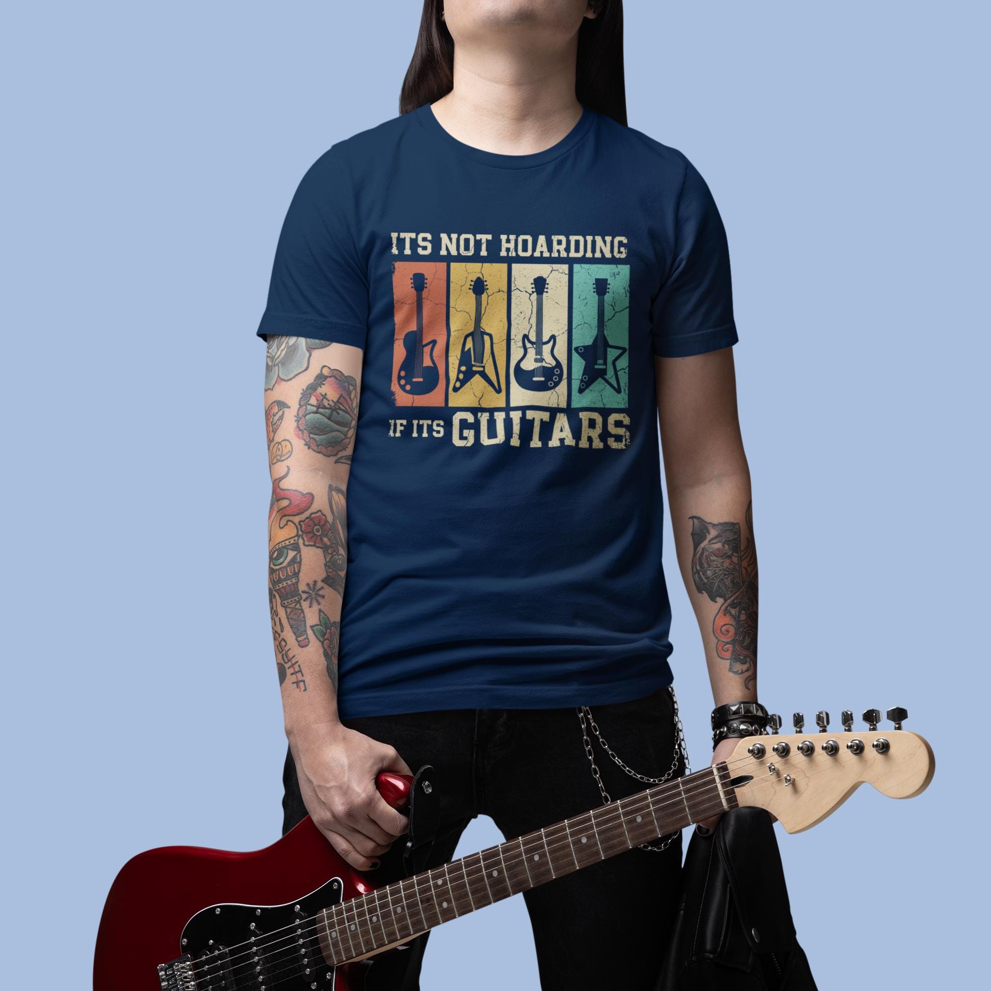 Camiseta De Algodón Guitarrista Rock Para Hombre, Diseño De Notas De Guitarra Eléctrica Gildan 5000