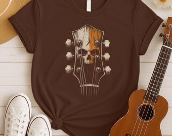 Retro Skeleton Guitar T-shirt, Spooky Music Lover Gift, Vintage Guitarist Shirt