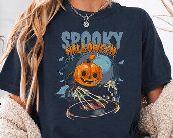 Halloween Funny DJ Shirt, Retro Horror Spooky Vibes Tee, Music Gift for Halloween Concerts