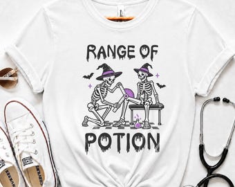 Funny Physical Therapy Shirt for Physical Therapist, Range of Potion Skeleton Halloween PT Gift