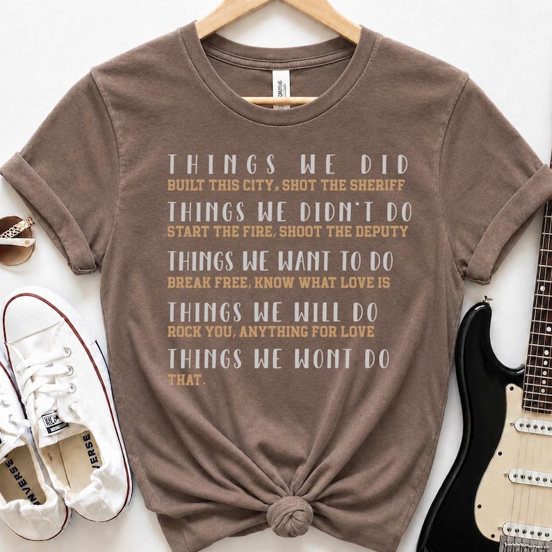 80s Rock Shirt – Funny Song Lyric Tshirt for 80s Music Lover and Music Teacher Espresso
