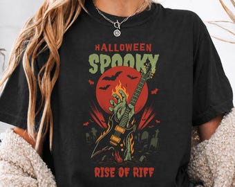 Spooky Vibes Guitarist Shirt, Halloween Rock n Roll Guitar Player Gift
