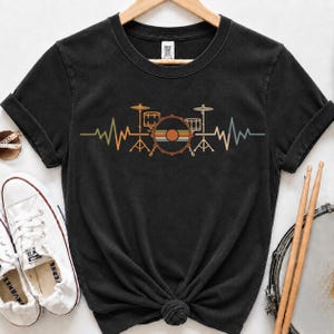 Drummer Tshirt for Percussionist, Heartbeat Sound Wave Drum Kit Comfort Colors Tee