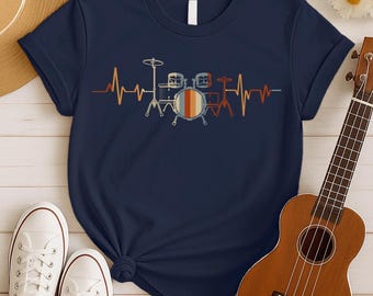 Drumming Gifts, Drummer Gift T-Shirt, Music Lover Gift for Musicians, Playing Drums Heartbeat, Drummer T-Shirt, Music Shirt, Music Tee