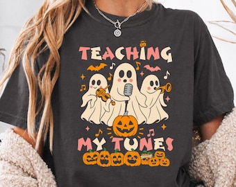 Retro Ghost Band Spooky Vibes Shirt, Happy Halloween Music Teacher Gift