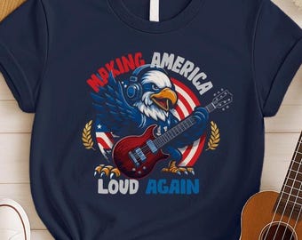 Patriotic American Eagle Heavy Metal Shirt – Fourth of July Gifts for Guitarists