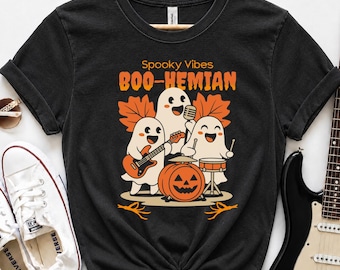 Cute Ghost Band Halloween Music Shirt, Spooky Vibes Boo Tee, Retro Ghost Tshirt
