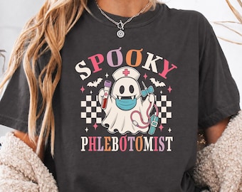 Spooky Phlebotomist Shirt, Halloween Ghost Phlebotomy Tee, Phlebotomy Gifts for Medical Professionals