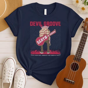 Devil Groove Guitar T-Shirt - Gift for Guitarist, Rock and Roll Shirt, Guitar Lover Gift, Guitar T-Shirt for Him, Vintage Rock N Roll Tee