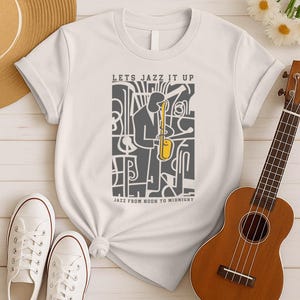 Let&#39;s Jazz It Up T-shirt, shirt jazzmuziek, shirt saxofoon, cadeau muziekliefhebber, T-shirt jazzliefhebber, shirt jazzband voor muzikant, T-shirt muziekliefhebber