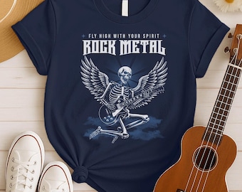 Rock metal skelet gitaar T-shirt - rock-'n-roll shirt - Heavy Metal Tee - cadeau muziekliefhebber - vintage rockshirt voor concertfans