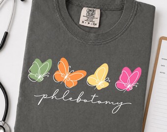 Phlebotomy Shirt for Phlebotomist, Butterfly Healthcare Worker Comfort Colors Tee, Phlebotomy Gifts