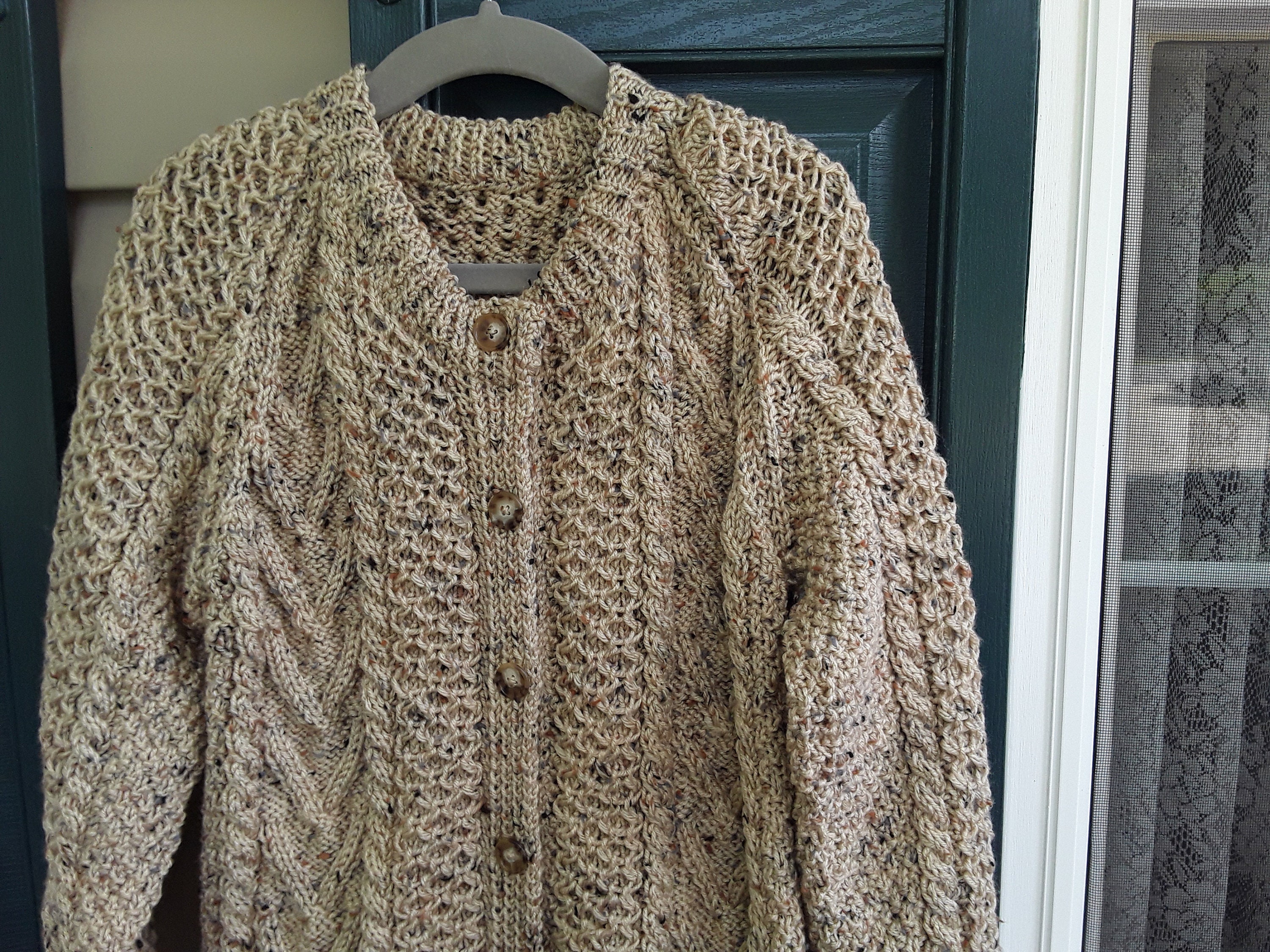Hand Knitted Aran Beige Fleck Cable Adult Cardigan - Etsy