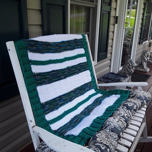 Hand Knitted - Blanket/Throw/Afghan Teal/Emerald Green, White and Mixed colors