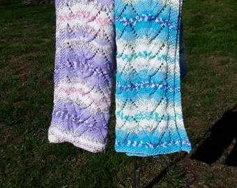 Hand Knitted -  Blue or Purple Baby Blanket