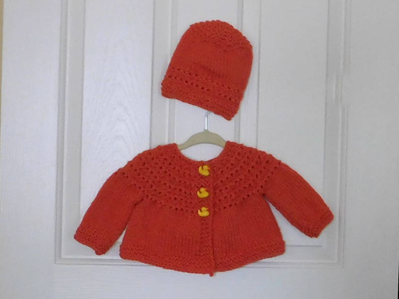 Hand Knitted Burnt Orange Baby Sweater With Duck Buttons and Etsy