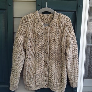 Hand Knitted Aran Beige Fleck Cable Adult Cardigan - Etsy