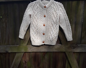 Hand Knitted - Aran Cream Cable Child Cardigan