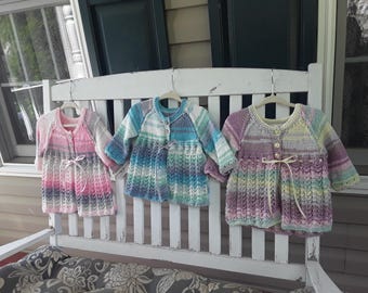 Knitted Multi Colored Baby Cardigans with Ribbon