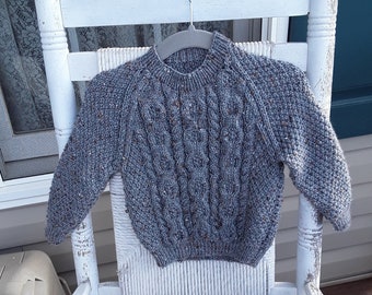 Hand Knitted - Gray Aran Cabled Child's  Sweater