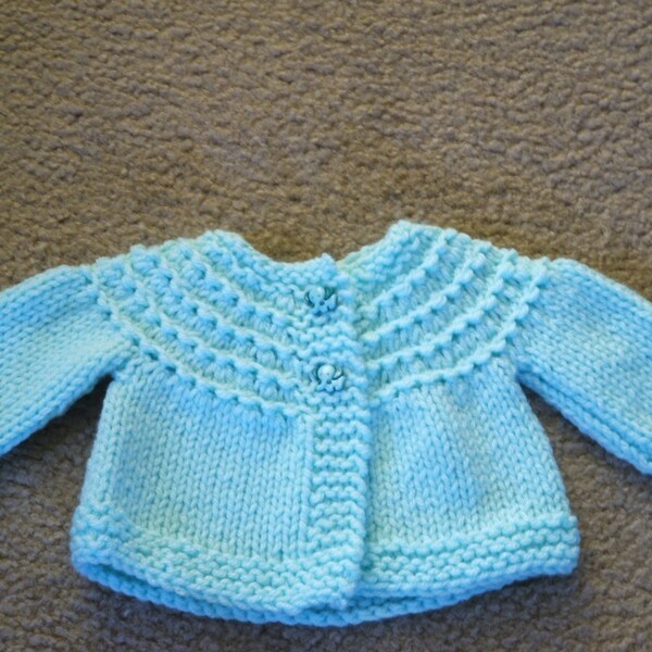 Hand Knitted - Teal Baby Sweater and Hat Set with Elephant Buttons