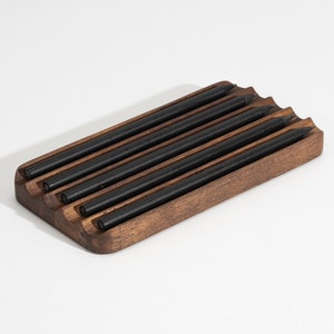 Handcrafted Wooden Pen Holder, Oak and Walnut Organizer, Minimalist Desk Accessory, Sustainable Stationery Storage, Eco-Friendly Design